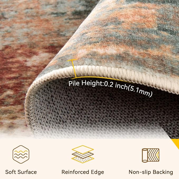 RELEANY Washable Runner 2'x8' Abstract Area Rug for Hallway Rustic Brown | Carpet for Kitchen, Entryway, Bathroom, Living Room, Bedroom, Printed Pattern, Non‑Slip, Soft, Stain‑Resistant, Easy to Clean