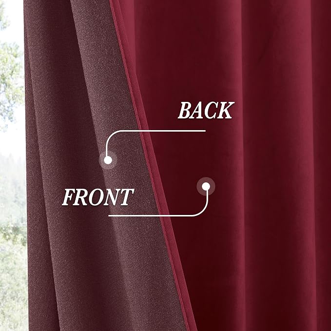 RYB HOME Burgundy Red Velvet Curtains 94 inches for Bedroom Living Room | Thermal Insulated, Privacy UV Block, Noise Reducing, Energy Saving, Luxury Window Decor for Dining Room, W52 x L94, 2 Panels