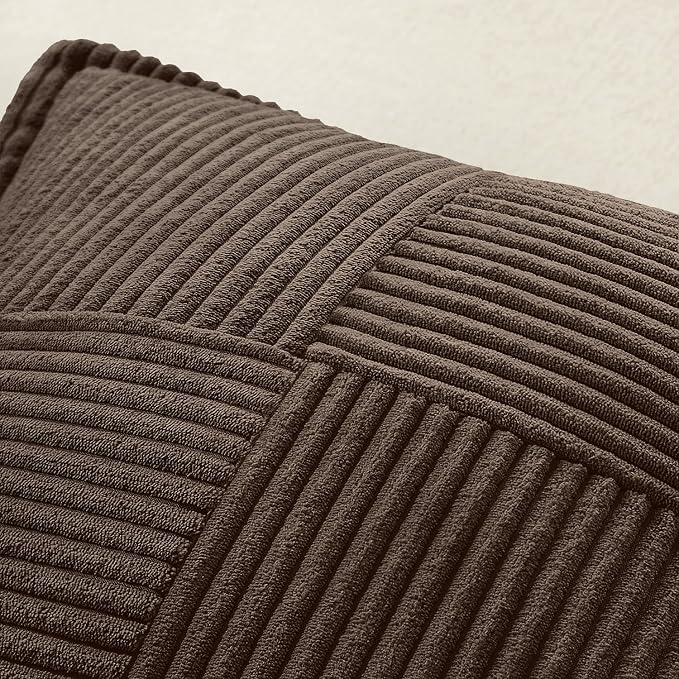 MIULEE Decorative Throw Pillow Covers for Couch 18x18 Inch Dark Brown | 2 Pack, Boho Broadside Striped Patchwork Pillow Covers, Soft Corduroy Cushion Cases, For Sofa Bed Livingroom Home Decor