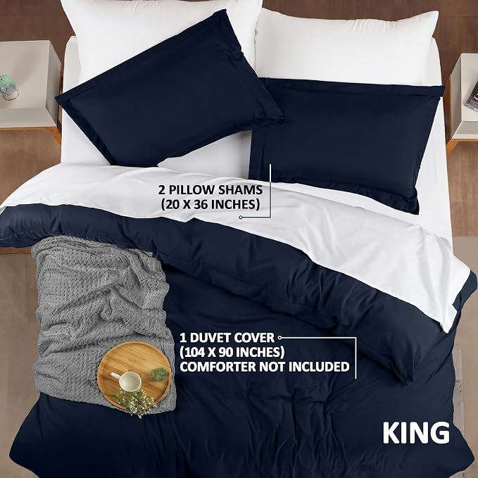 Utopia Bedding Duvet Cover King Size - 1 Comforter Cover with 2 Pillow Shams - 3 Pieces Bedding Duvet Cover with Zipper Closure - Soft Brushed Microfiber, 104 X 90 Inches (Navy)