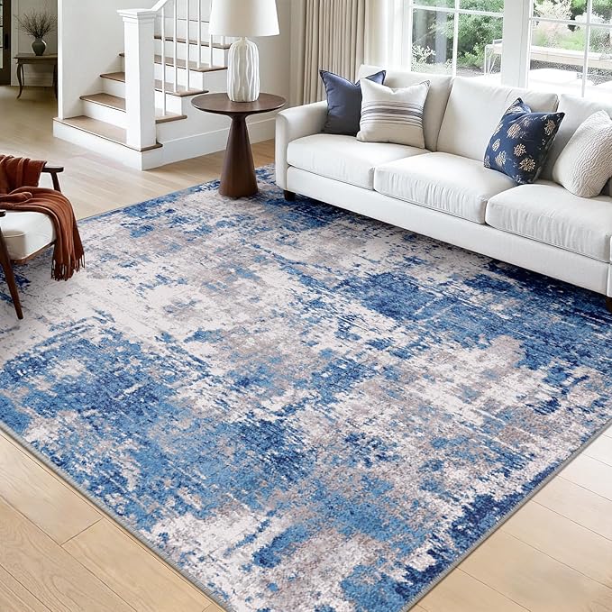RELEANY Washable Square 9'x9' Area Rug for Living Room Blue Gray | Carpet for Bedroom, Kitchen, Office, Hallway and Entryway, Printed Pattern, Non‑Slip, Soft, Stain‑Resistant, Easy to Clean