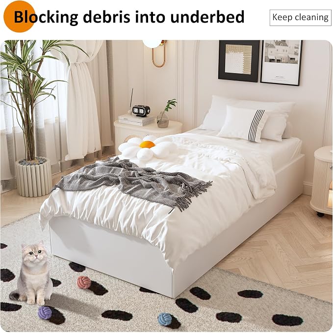 Maenizi 14 Inch XL Twin Bed Frame with White Fabric Cover, Heavy Duty Metal Twin XL Platform Bed Frame, No Box Spring Needed, Support Up to 2500 lbs, Easy Assembly, Noise Free, Black