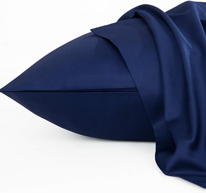 NTBAY King Egyptian Cotton Sateen Pillowcases, Set of 2, Navy Blue | 500 Thread Count Egyptian Cotton Sateen with Envelope Closure, 2 Pack 20 x 36 Inch Pillowcases, Insert Not Included