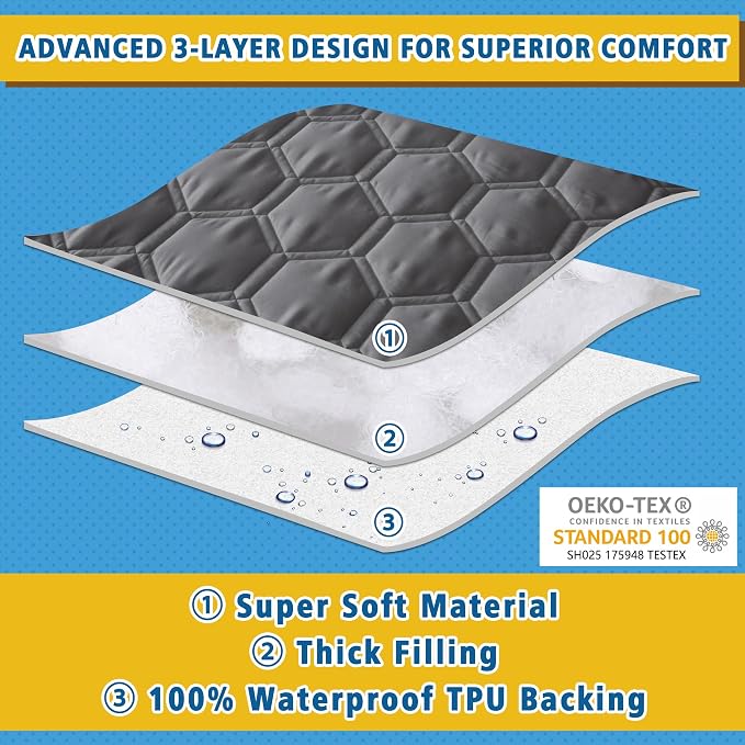 Waterproof Mattress Pad Twin Size, Breathable Mattress Protector with 6-16” Deep Pocket, Gray