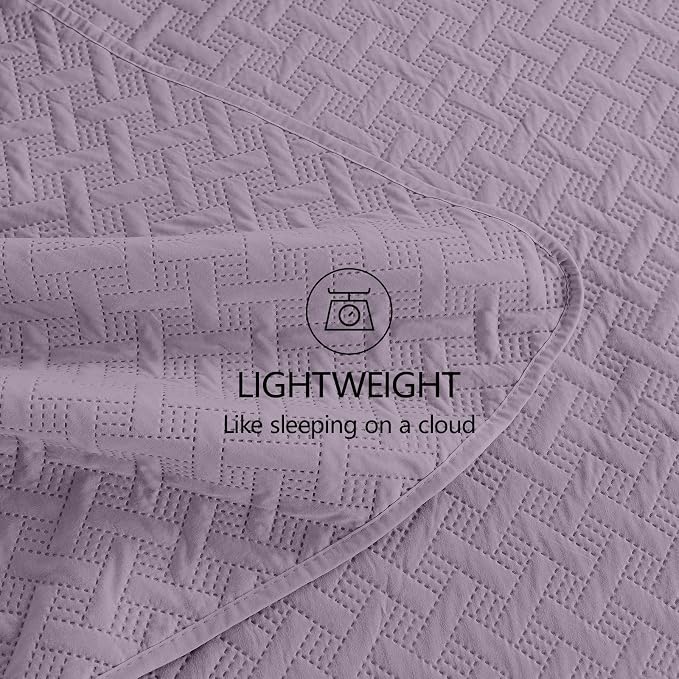 FLYMME Twin Quilt Set,Lightweight Grayish Purple Bedspreads,Basket Weave Pattern,Ultra Soft Microfiber Bedspread Bed Coverlet 2 Pieces for All-Seasons (1 Quilt,1 Shams)