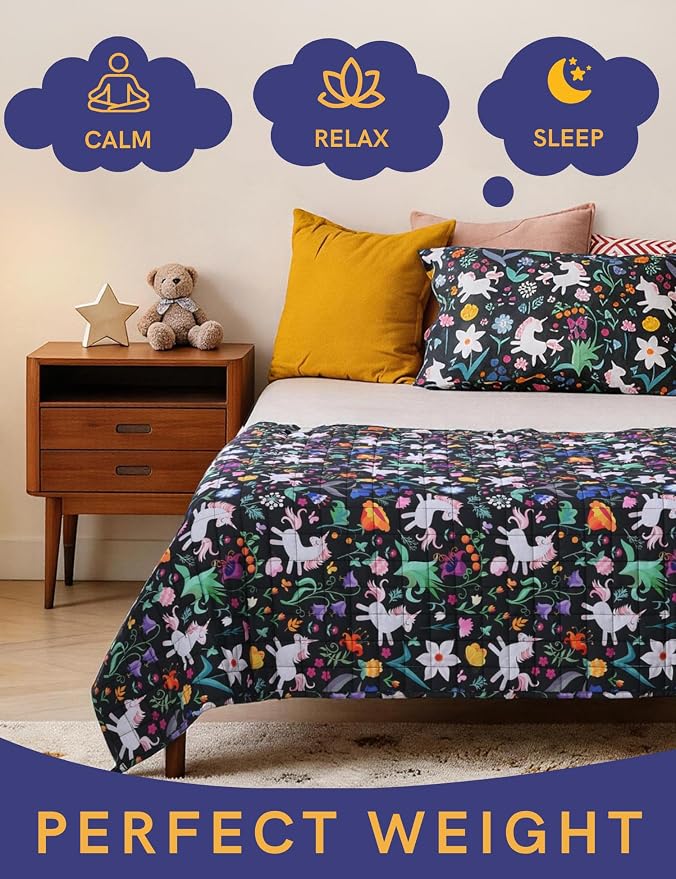 YnM Weighted Blanket Twin(48"x72" 10lbs) Washable Soft Heavy Blanket Throw for All-Season Weighted Blanket for Sleeping,Throw Size Breathable Blanket with Premium Glass Bead(Unicorn)
