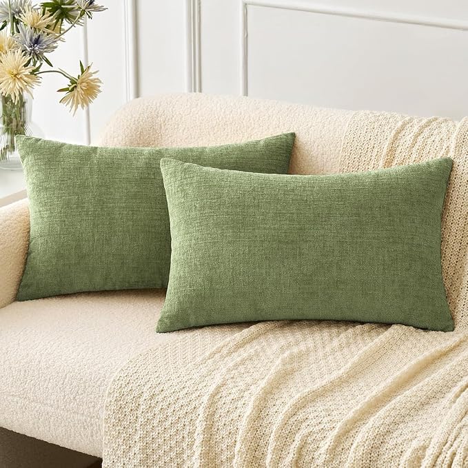 MIULEE Soft Chenille Lumbar Throw Pillow Covers Sage Green 14x24 Pack of 2 | Modern Home Decor, Classic Decorative Pillows, Solid Dyed Cases, Boho Couch Cushion Covers for Sofa Bed Living Room