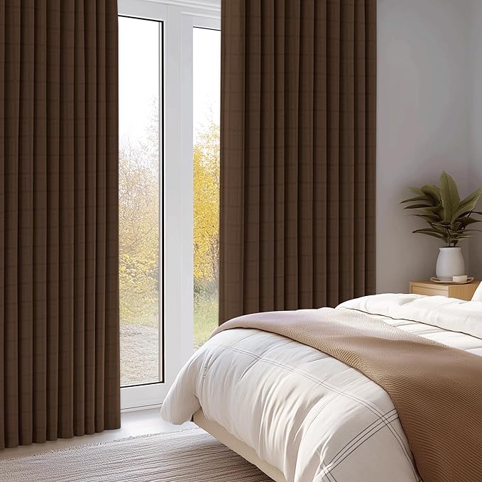 Beauoop Brown Plaid Jacquard Blackout Curtains for Bedroom 52x84 2 Panels | Gingham Checkered Room Darkening Drapes for Living Room 84 Inch Long Thermal Insulated Soundproof Window treatment Grommet