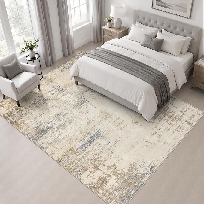 Area Rug Living Room: 5x5 Modern Washable Soft Carpet Beige Brown | For Bedroom Dining Room Farmhouse Nursery Hallway Office,Modern Abstract,Machine washable,Non-Slip,Stain Resistant,Indoor