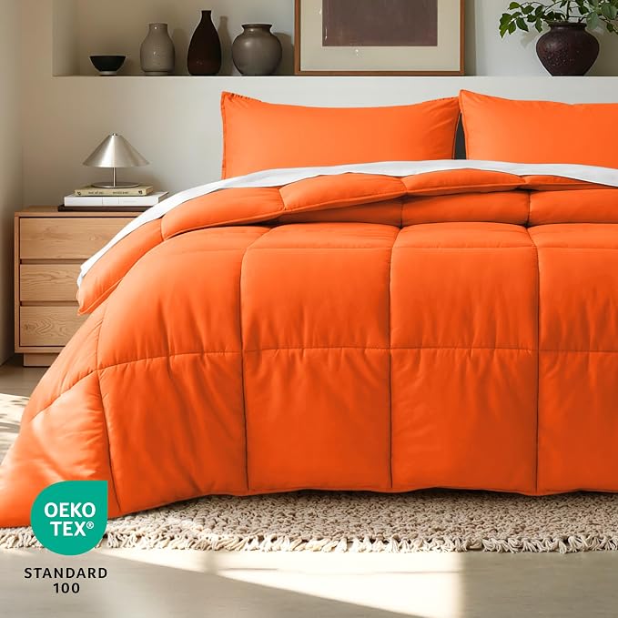 Bare Home Comforter Set - 1800 Ultra Soft (Twin/Twin XL, Orange) | All-Season, Breathable, Hypoallergenic, Premium 1800, Warm, Cozy