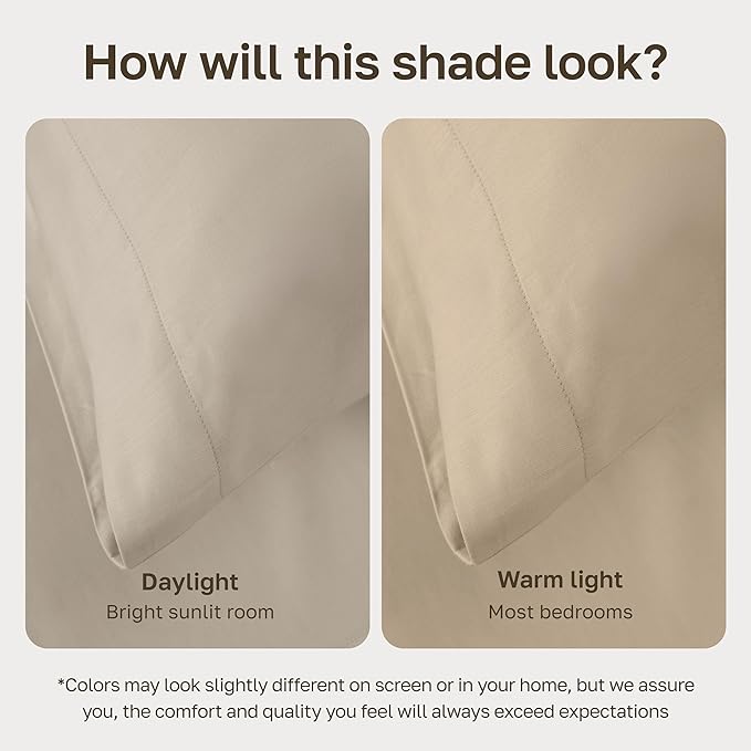 Soft Natural 100% Cotton Sateen King Size Sheets Set - Beige (Warm Taupe) | Backed by Good Housekeeping Seal, Light & Breathable For Hot Sleepers, 14" Deep Pocket, Durable, 4 Pc Set