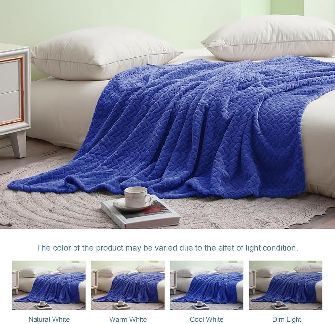 Exclusivo Mezcla Fleece Throw Blanket for Couch Sofa, 50”x70”, Cobalt Blue | Oversized Soft Cozy Fluffy Blankets for Summer, Decorative Plush Flannel Throws for Living Room, Bedroom with Leaves Pattern