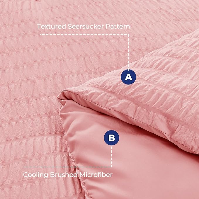 HYMOKEGE Rose Pink California King Comforter Set Seersucker 7 Pieces, All Season Luxury Bed in a Bag for Bedroom, Bedding Set with Comforter, Sheets, Pillowcases & Shams