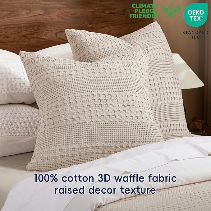 PHF 100% Cotton Waffle Weave Pillow Covers 24" x 24", 2 Pack Luxury Square Shell for Elegant Home Decor, No Filling, Luxury Aesthetic Soft Pillow Covers for Bed, Oatmeal