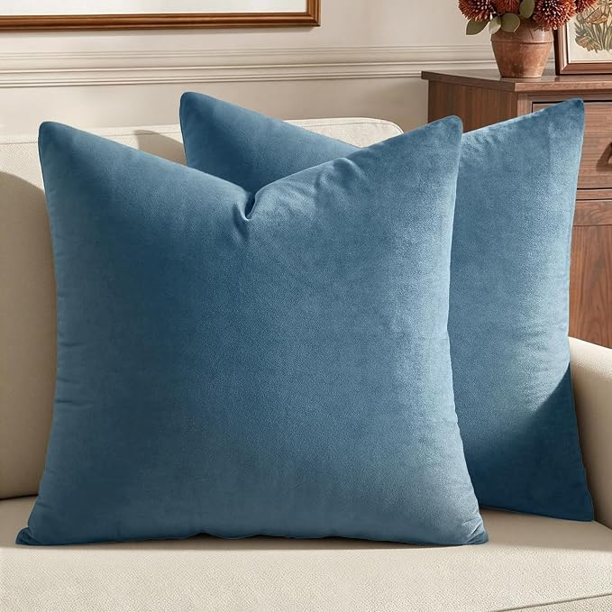 MIULEE Velvet Throw Pillow Covers 22x22 Inch Pack of 2 Blue Gray | Soft Solid Decorative Pillow Covers, Modern Luxury Home Decor, for Couch Chair Sofa Bedroom Livingroom