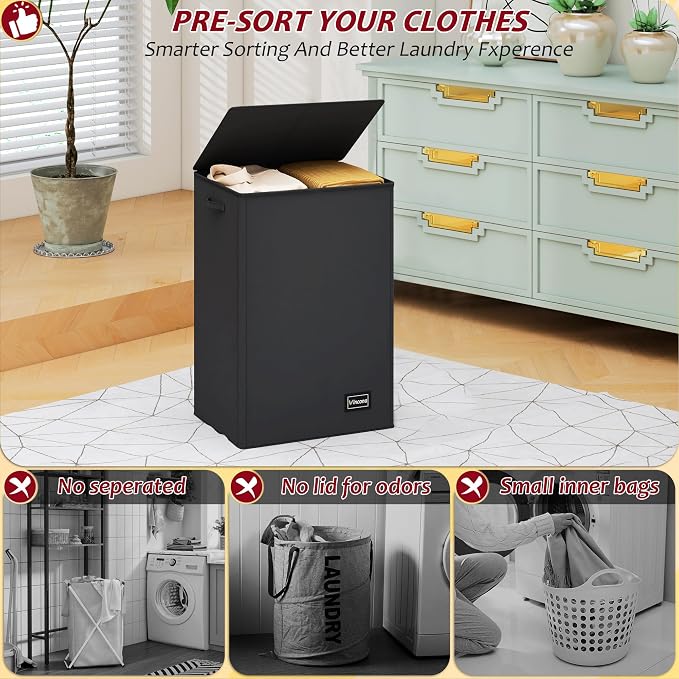 110L Laundry Hamper with Lid, Reinforced Sturdy Large Laundry Hamper with Handle and Lid, Collapsible Clothes Basket Organizer with Removable Liner Bag, Tall Dirty Clothes Bin for Dorm Bedroom
