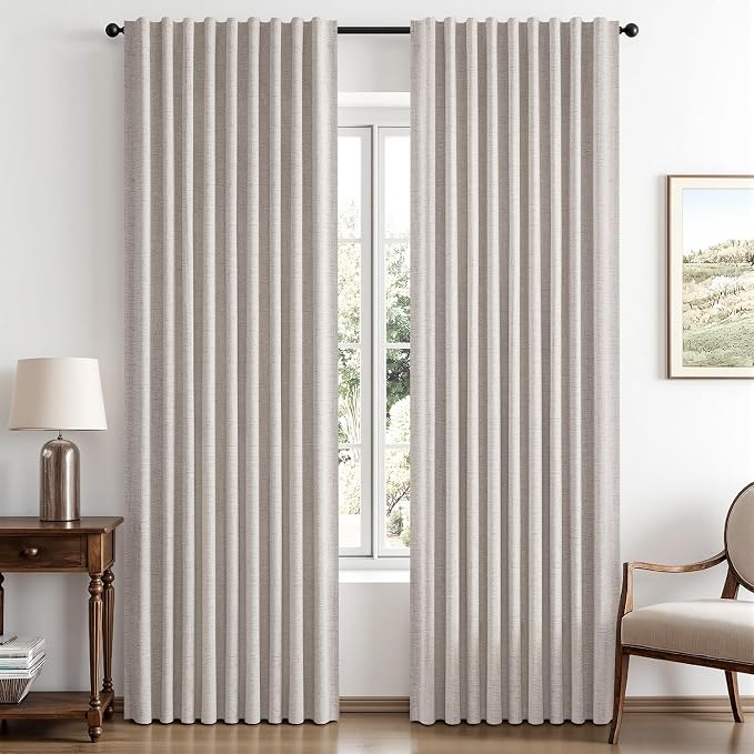 MIULEE 100% Blackout Linen Curtains for Bedroom 66 x 84 Inch Ivory 2 Panels | Thermal Insulated, Room Darkening Drapes for Living Room, Back Tab Rod Pocket Pinch Pleated, Solid Luxury Decor