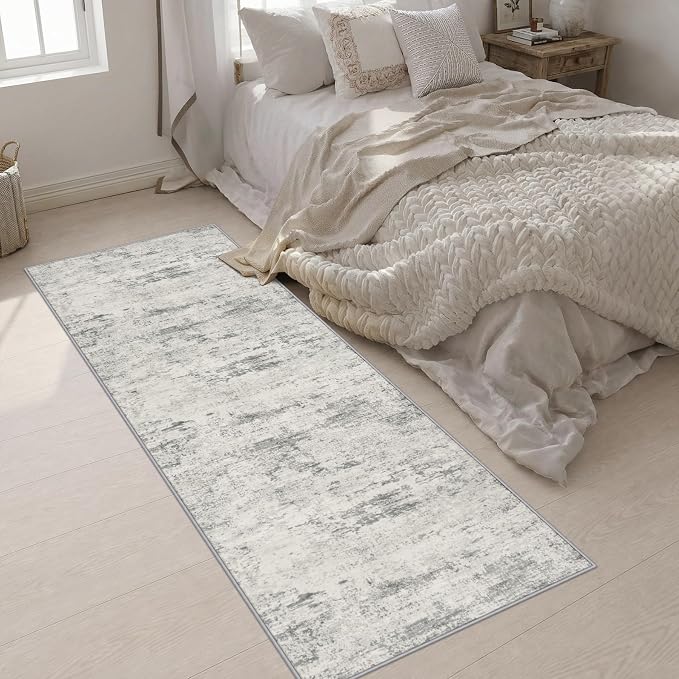 3x8 Washable Runner Rug：Modern Abstract Kitchen Soft Carpet Gray | For Hallway, Bedroom, Kitchen, Laundry, Bathroom,Door Mat,Modern Abstract,Machine washable,Non-Slip,Stain Resistant,Indoor