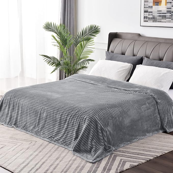 BEDELITE 3D Ribbed Jacquard Grey Full Size Blankes for Bed, 84x90 Inch | Soft Warm Decorative Fluffy Blanket, Cozy Fuzzy Lightweight Plush Fleece Throw Blankets for Bed, Room Decor, Gift for Women