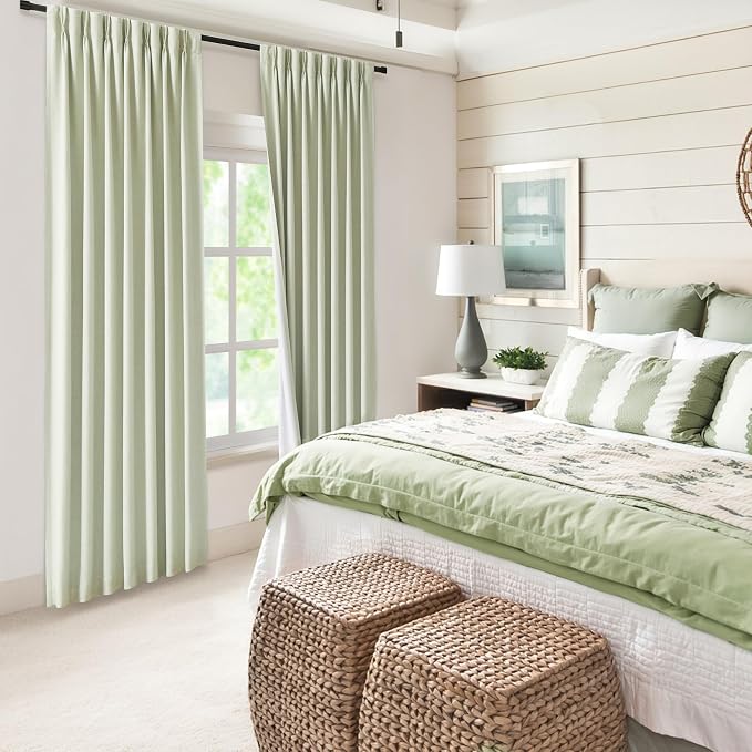 WEST LAKE Soft Green Pinch Pleated Blackout Curtain Panels 95 Inches Long | Linen Blended Thermal Insulated Drapes,Modern Window Treatment Home Decor,Back Tabs Hooks,60"Wx95"L(Pack of 1)