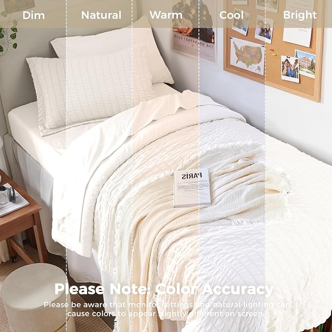 HYMOKEGE Ivory Twin XL Comforter Set Seersucker 5 Pieces, All Season Luxury Bed in a Bag for Bedroom, Bedding Set with Comforter, Sheets, Pillowcase & Sham