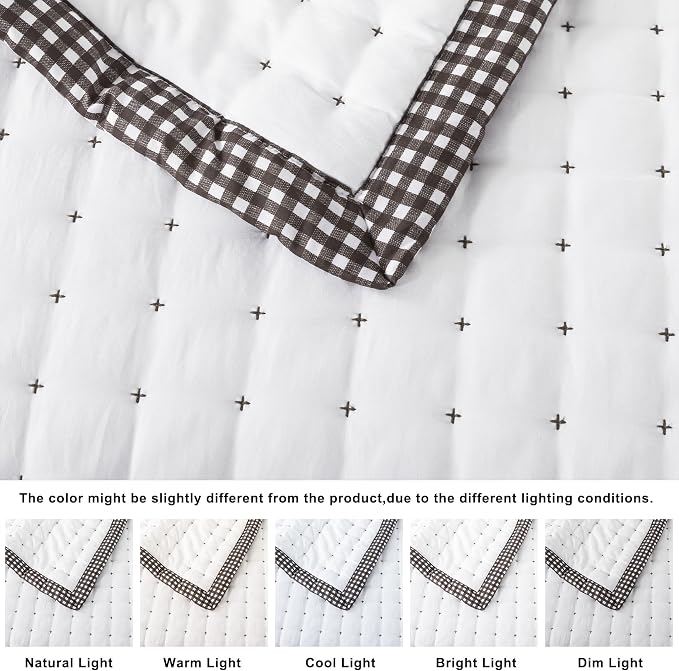 WDCOZY White Cloud Quilt Set King Size, Lightweight Soft Cross Stitch Bedspread, Farmhouse Rustic Country Coverlet, Spring Summer Thin Comforter, 3 Pieces, 2 Pillow Shams, 104x90 inches