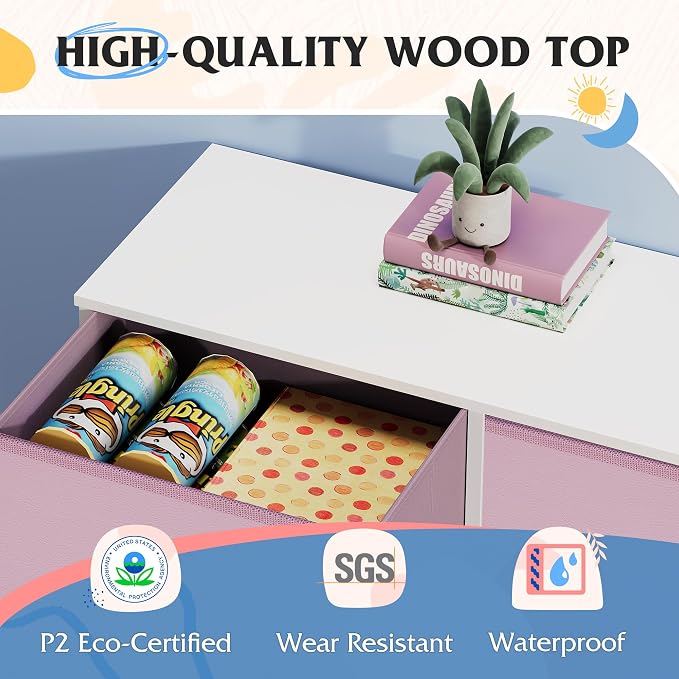 WLIVE 8 Drawer Fabric Dresser for Bedroom, Tall Storage Tower, Pink | Pink 8-drawer tall storage tower with fabric bins and wood tabletop, breathable non-woven, perfect for bedroom closet dorm