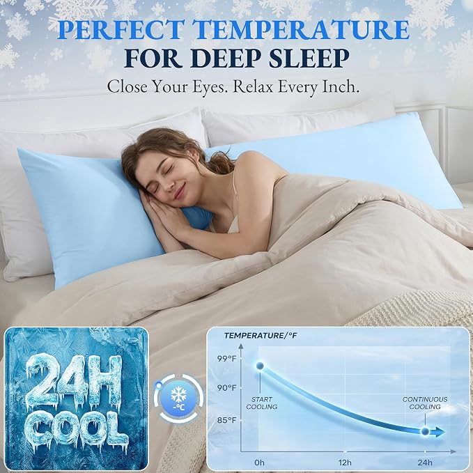 ELNIDO QUEEN Cooling Body Pillow Insert with Cover – Breathable Long Body Pillow for Side Sleepers, Soft Support Bed Pillow for Adults, 20x54 Inches Blue