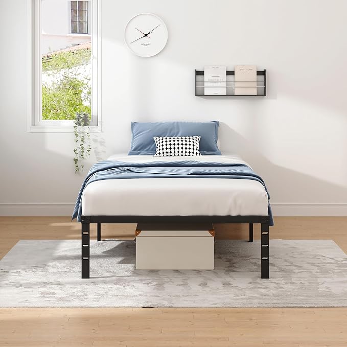 NEW JETO Metal Bed Frame,Twin Size Bed Frame with Storage Space,12 Inch | Heavy Duty Sturdy Mattress Foundation,Easy Assembly,No Box Spring Needed, Black