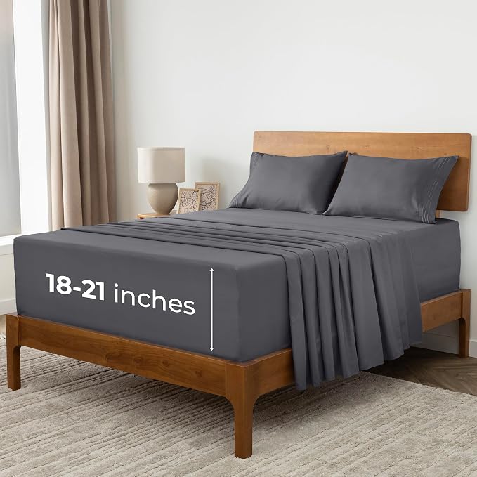 Mellanni Iconic 4-Piece, Ultra Soft Sheet Set (Full, Gray) | 10M+ Sleepers. Lab-tested: Sleeps Cool, Stays Bright, Strong, Smooth. Good Housekeeping Best Bedding, 7 yrs running.