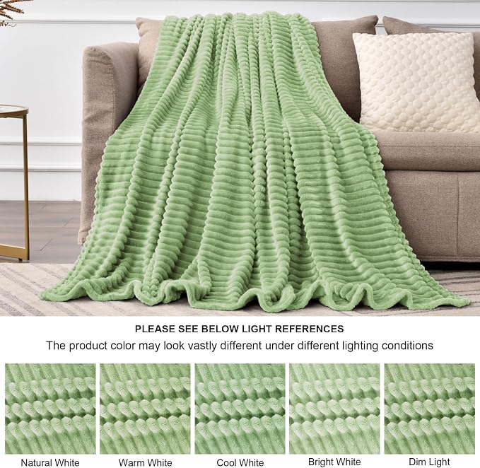BEDELITE 3D Ribbed Apple Green Fleece Throw Blanket for Couch, 50x60 Inch | Soft Warm Decorative Fluffy Blanket, Cozy Plush Lightweight Fuzzy Throw Blanket for Bed Sofa Home Room Decor, Gift for Women
