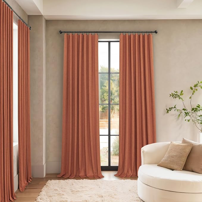 Terracotta Blackout Curtains 108 Inch Long 2 Panel Set Linen Textured Fall Rustic Country Rust Orange Black Out Curtain for Sliding Doors Back Tab Floor to Ceiling Drape for Living Room Bedroom Window