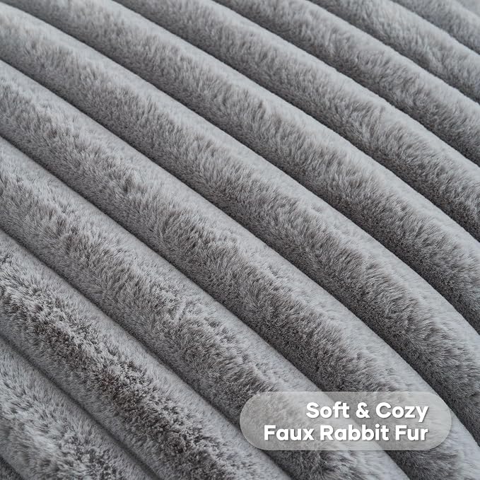FUTEI Pack of 2 Faux Fur Throw Pillow Covers 16x16 Inch, Grey | Fluffy Faux Rabbit Fur Front/Premium Velvet Back,Hidden Zipper,Machine Washable,Non-Shedding,Colorfast,Insert Not Included.