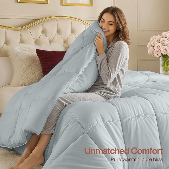 Utopia Bedding Comforters Queen Size, All Season Duvet Insert, Down Alternative Box Stitched Bed Comforter with Corner Tabs, Machine Washable (Light Grey) | Cozy All Season Comforter for Kids and Teens, Unisex, Down Alternative Fill, Soft Microfiber Sh...