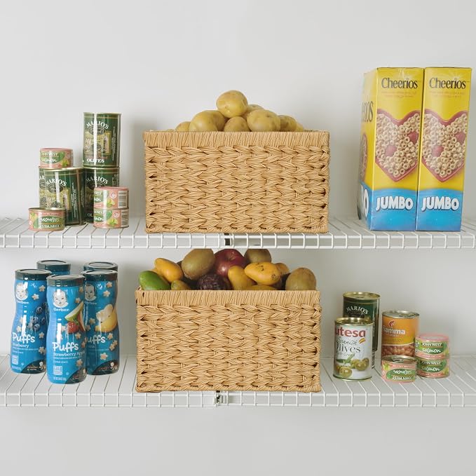 GRANNY SAYS Wicker Storage Baskets, Waterproof Woven Baskets, 2-Pack | Plastic Woven Baskets for Shelves, Wicker Baskets with Handles, Wicker Storage Baskets for Shelves, Woven Baskets for Storage