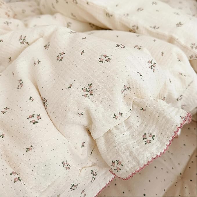 100% Cotton Muslin Crib Duvet Cover for Infant Boys Girls Baby Toddler Bed Muslin Duvet Covers,Nursery Decoration,47"x59", Primrose Print (No Filler)