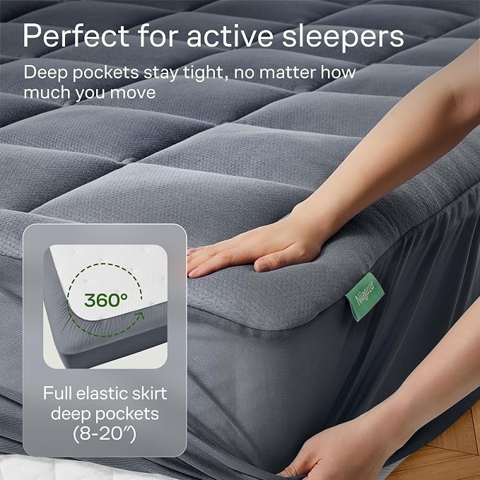 Niagara Sleep Solution Ultra Soft & Cooling Mattress Topper - Queen Size | Rayon Derived from Bamboo, Pillow Top Mattress Pad, 20" Deep Pocket, Back Pain Relief, Perfect for Hot Sleepers, Gray
