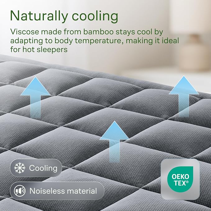 Niagara Sleep Solution Ultra Soft & Cooling Mattress Topper - Queen Size | Rayon Derived from Bamboo, Pillow Top Mattress Pad, 20" Deep Pocket, Back Pain Relief, Perfect for Hot Sleepers, Gray