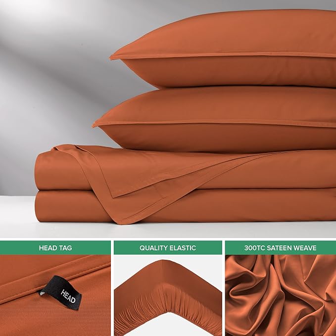 Pure Bamboo California King Sheets, Genuine 100% Organic Viscose Derived from Bamboo Bed Sheet Set, Soft & Cooling, Double Stitching, 2 Year Quality Promise (California King, Terracotta)