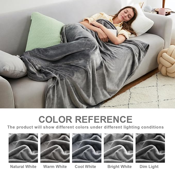 Hansleep Throw Grey Fleece Blanket, Soft Flannel Bed Blanket | Fuzzy Cozy Blanket 50x60 Inches, Multi-use for Bed, Sofa, Couch, Travel, Camping, All Season Warm Lightweight Cover