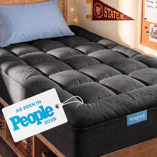 Niagara Sleep Solution 100% Cotton Top Cooling Mattress Topper - Twin XL | Cloud-Like Mattress Pad, Breathable, 20" Deep Pocket, Back Pain Relief, Perfect for Hot Sleepers, Dark Gray