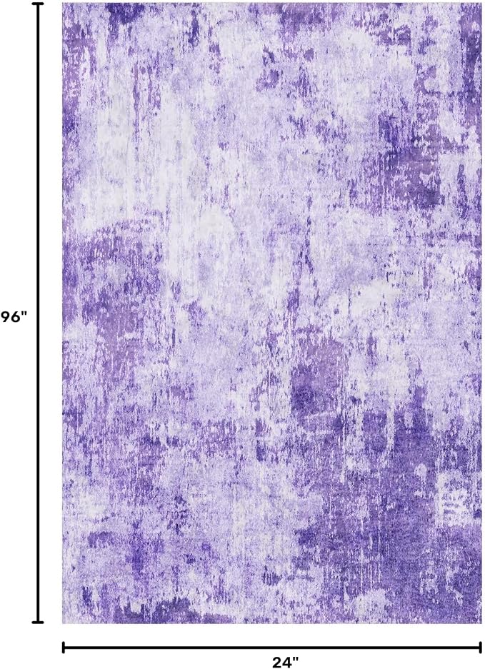 RELEANY Washable Runner 2'x8' Abstract Area Rug for Hallway Purple | Carpet for Kitchen, Entryway, Bathroom, Living Room, Bedroom, Printed Pattern, Non‑Slip, Soft, Stain‑Resistant, Easy to Clean