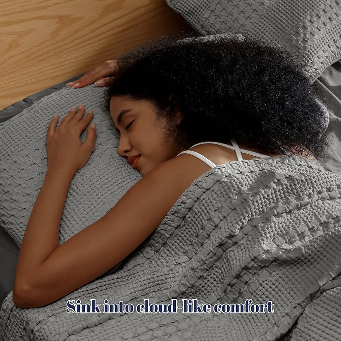PHF 100% Cotton Waffle Pillow Shams Standard Size, 2 Pack 20" x 26" Soft Skin-Friendly Pillowcases, No Filling, Aesthetic Woven and Breathable Waffle Weave Pillow Case Covers for Bed, Dark Grey
