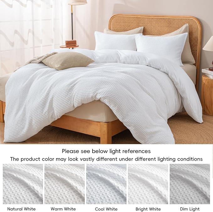 PHF Waffle Duvet Cover California King, Soft & Breathable, 104"x98", White | 300GSM Fabrie，No Snagging Textured Honeycomb Comforter Cover for All Season 3pcs, Durable Bedding Duvet Set, Home Decor Gift