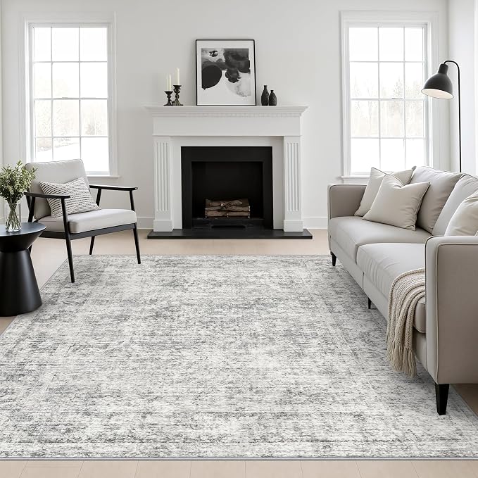Area Rug Living Room: 6x6 Modern Washable Soft Carpet Black Grey | For Bedroom Dining Room Farmhouse Nursery Hallway Office,Modern Abstract,Machine washable,Non-Slip,Stain Resistant,Indoor