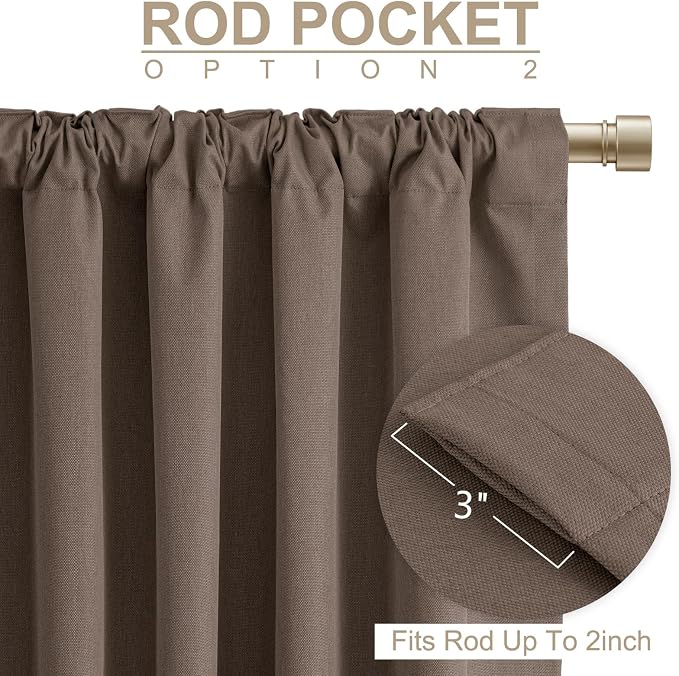 Faux Linen Total Blackout Curtains for Bedroom 102 Inches Long, Dark Brown | 100% Blackout Shield, Back Tab/Rod Pocket Living Room Drapes, Thermal Insulated Blackout Curtains 2 Panels Set, 50"W x 102"L
