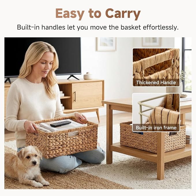 StorageWorks Wicker Baskets for Storage, Wicker Storage Baskets, 1-Pack | Water Hyacinth Wicker Storage Baskets for Shelves, Large Wicker Baskets for Organizing, Woven Basket for Storage,Large Basket