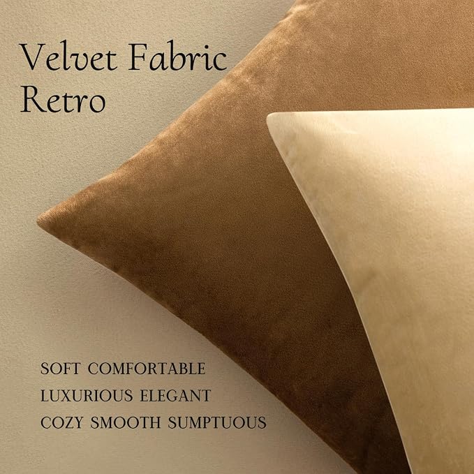 MIULEE Velvet Throw Pillow Covers 18x18 Inch Pack of 2 Khaki | Soft Solid Decorative Pillow Covers, Modern Luxury Home Decor, for Couch Chair Sofa Bedroom Livingroom