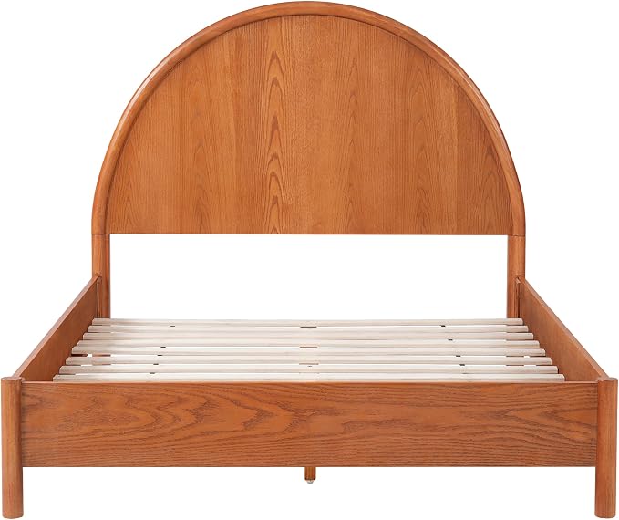 Christopher Knight Home Elsinore Full Size Bed Frame with Arched Headboard, Modern Wooden Platform Bed, Wood Bed Support and Slats, No Box Spring Needed, Full Size Beds for Adult, Light Brown