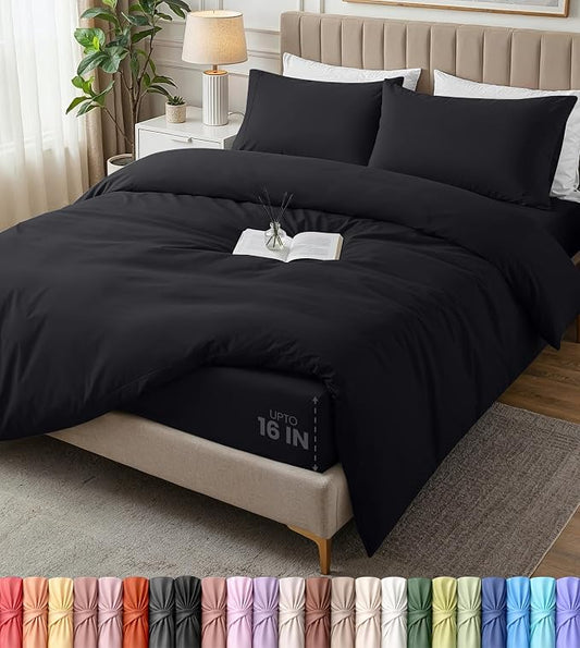 Utopia Bedding Duvet Cover King with Fitted Sheet (78x80) - 2 Pillow Case King - All Season Luxury Bed in a Bag with Zippered Duvet Cover - No Comforter (Black)